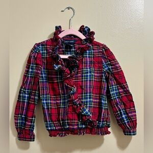 Ralph Lauren Kids Red and Blue Plaid Ruffle Shirt, Size 4T